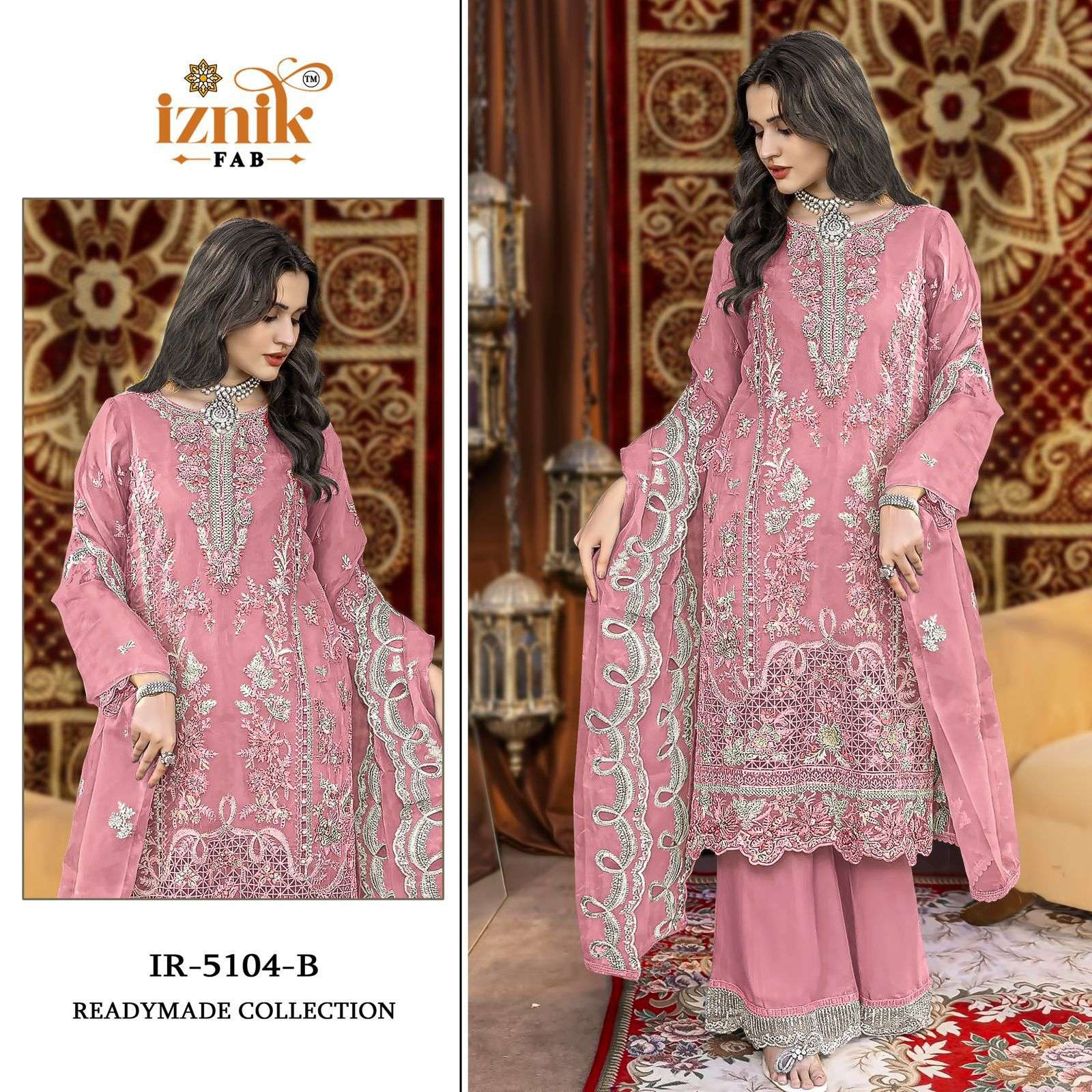 IZNIK FAB 5104 HEAVY ORGANZA EMBROIDERY WORK PAKISTANI STYLE...