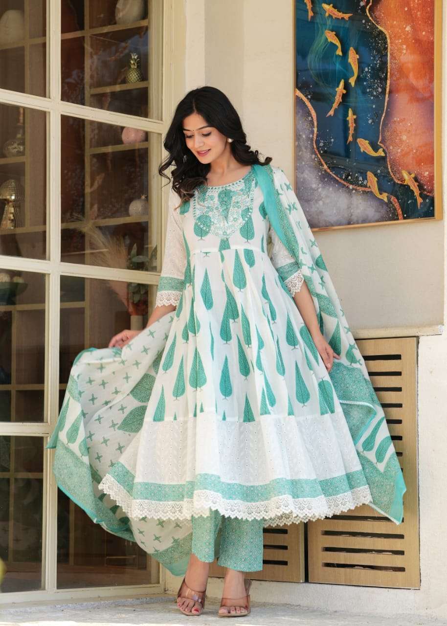 K 292 PRINTED COTTON ANARKALI KURTI SUIT FOR PARTY WEAR WHOL...