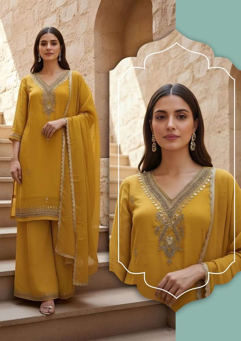 K 325 DIWALI FESTIVAL NEW PATTERN GEORGETTE KURTI PALAZZO SU...