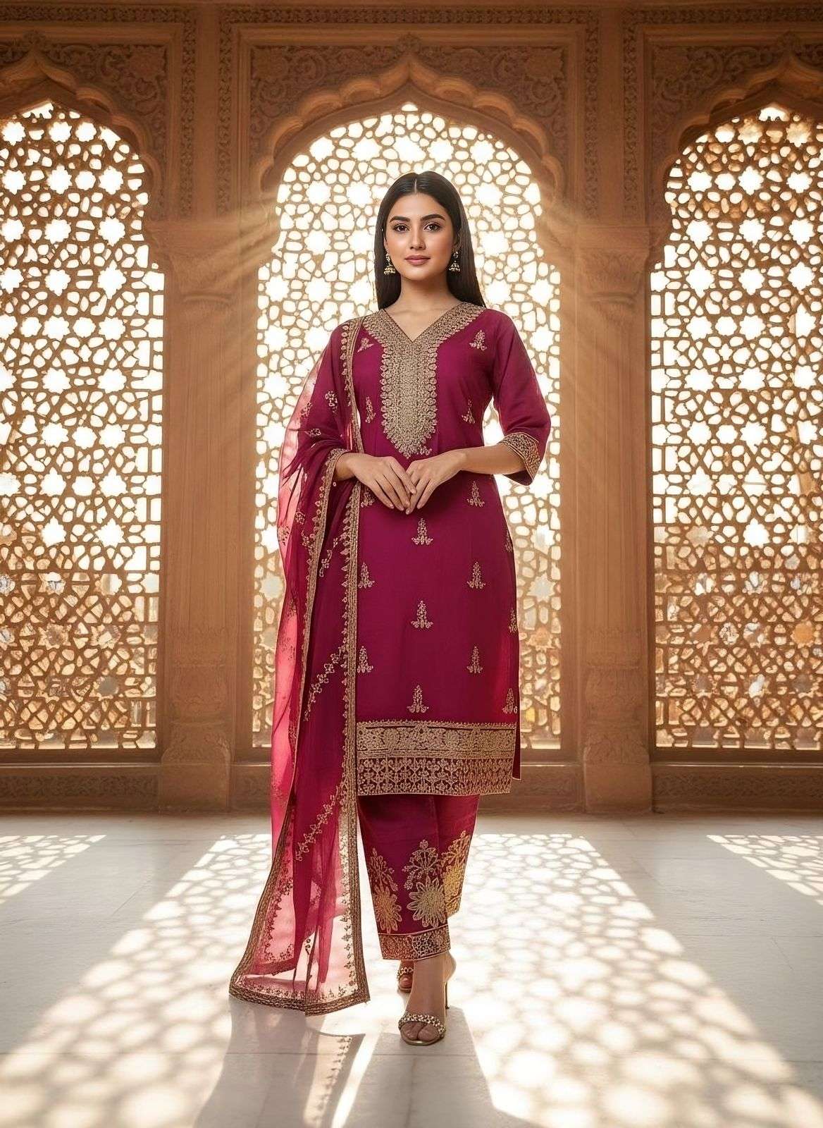 K 337 SHADI FUNCTION TYPE SILK WITH INNER AARI WORK SUIT REA...