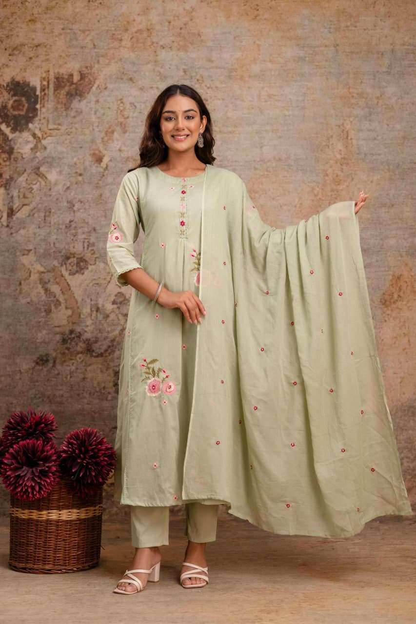 K 341 MUL COTTON EMBROIDERY NEW PATTERN KURTI PANT SUIT FOR ...