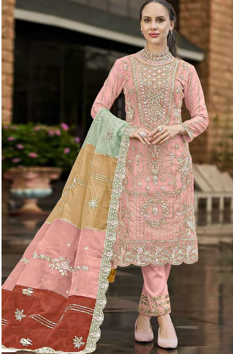 KROSS KULTURE KK 501 GEORGETTE WITH EMBROIDERY KHATLI WORK P...