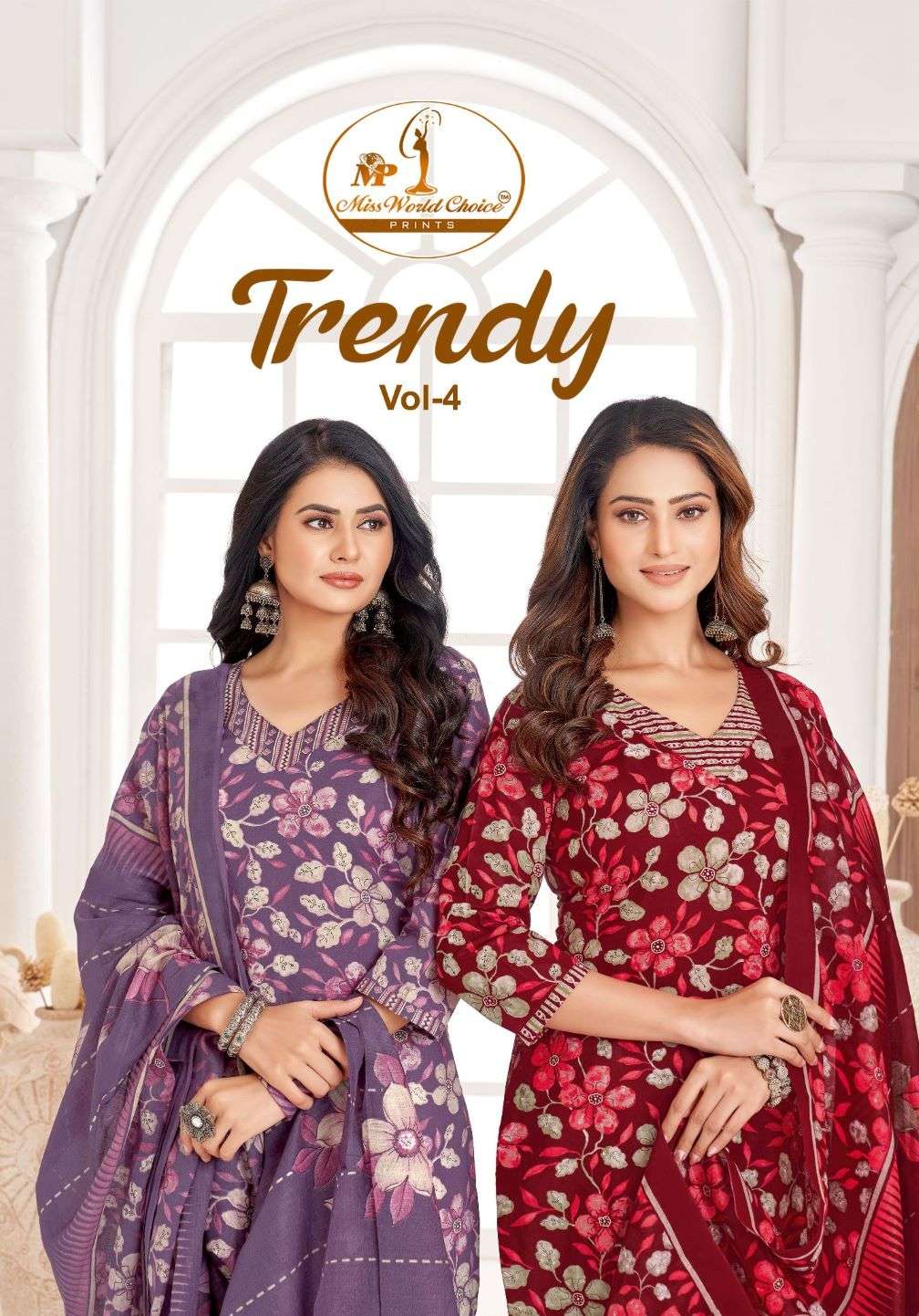 MISS WORLD TRENDY VOL 4 COTTON DESIGNER KURTI PANT WITH DUPA...