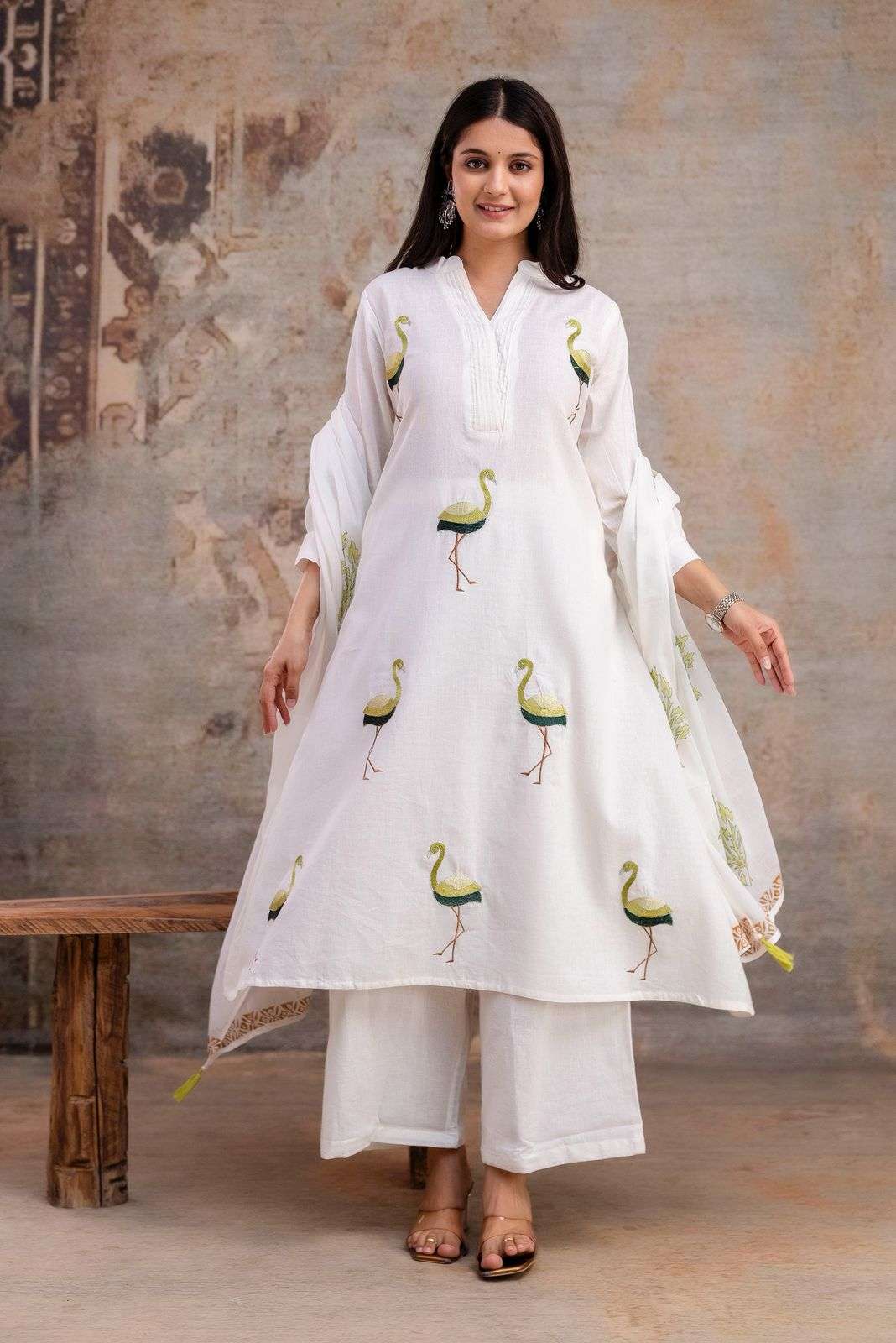 MODEL LIFE CLOTHING PREMIUM COTTON WHITE 3 PIECE PALAZZO SUI...