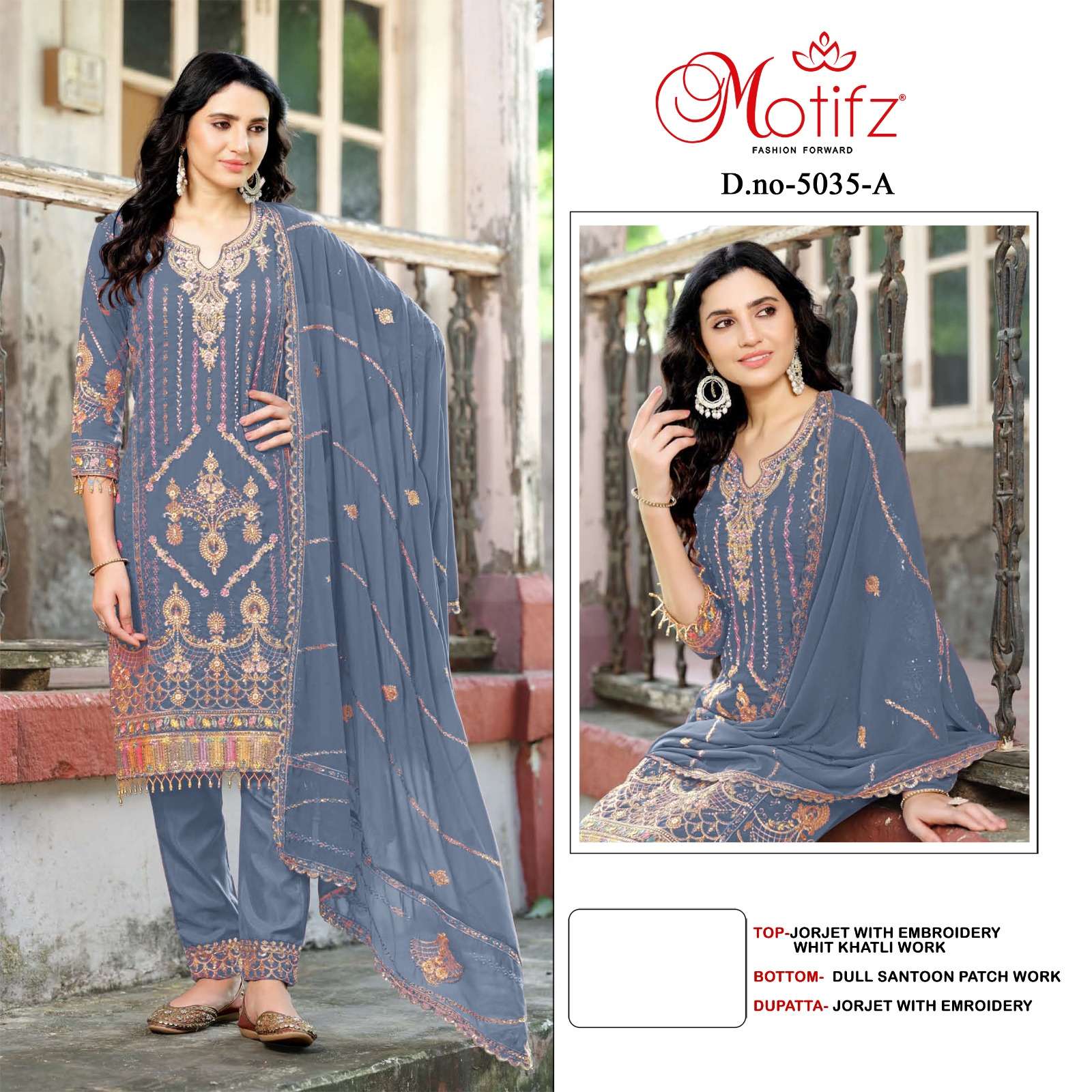 MOTIFZ 5035 GEORGETTE FABRIC HEAVY WORK DRESS MATERIAL SET F...