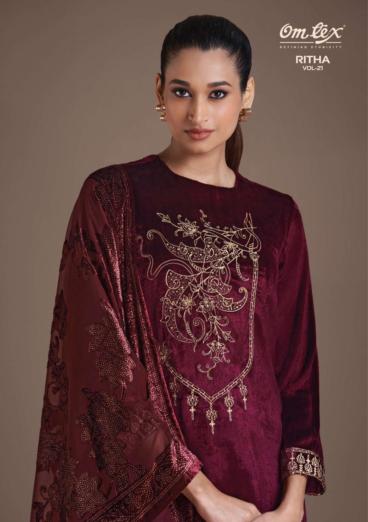 OM TEX RITHA VOL 21 PURE VISCOSE VELVET WITH EMBROIDERY LADI...