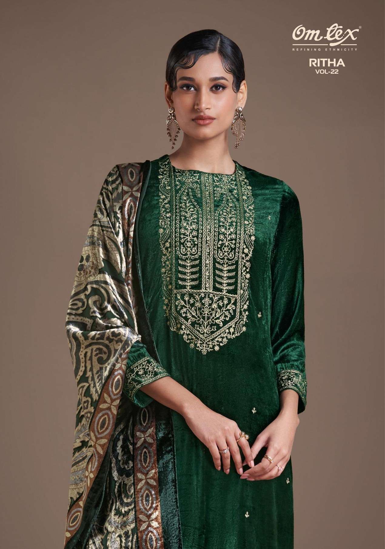 OM TEX RITHA VOL 22 VISCOSE VELVET WITH HEAVY WORK SUIT HIGH...