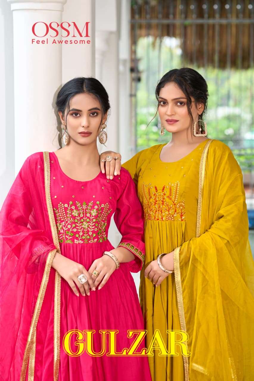 OSSM GULZAR PREMIUM SILK EMBROIDERY FANCY SALWAR SUIT WHOLES...