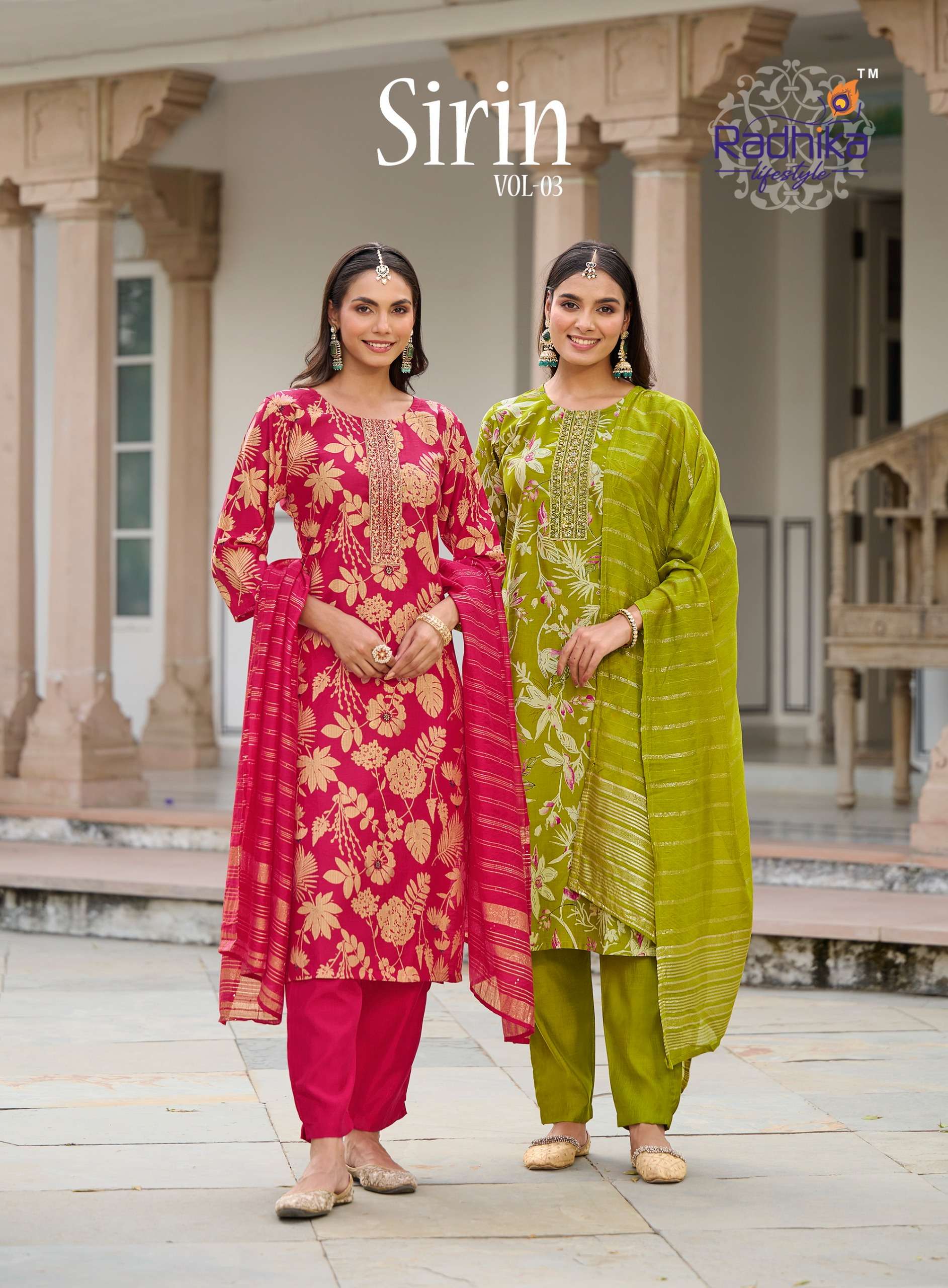 RADHIKA LIFESTYLE SIRIN VOL 3 VERTICAN FOIL PRINT WITH EMBRO...