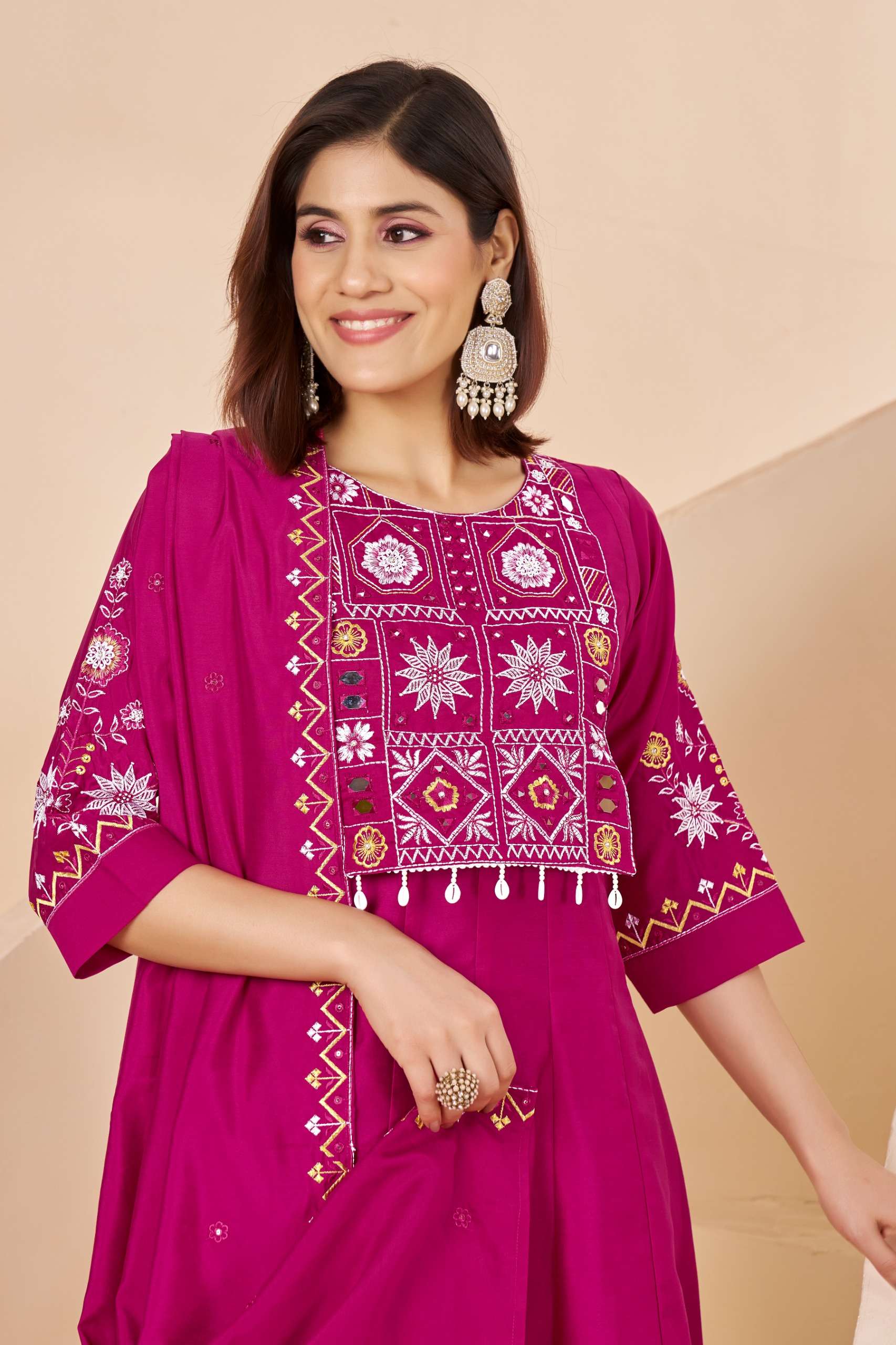 RAJESTHANI PATTERN NECK KURTI SUIT READY TO PARTY WEAR SURAT...