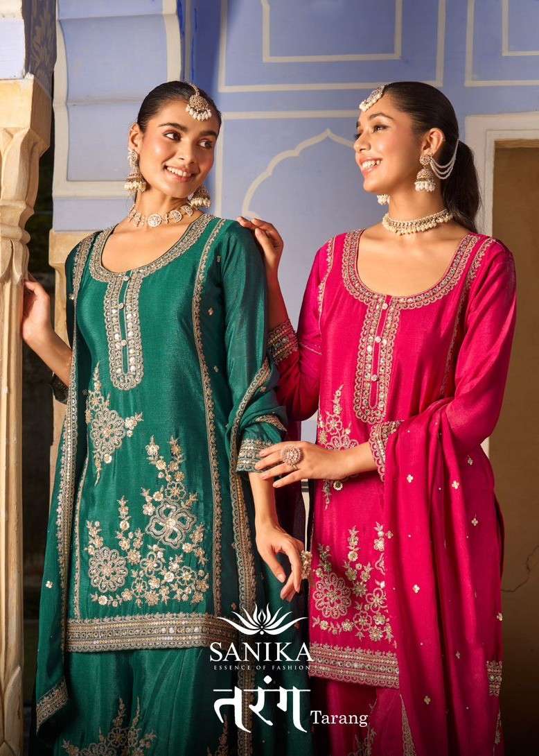 SANIKA FASHION TARANG PREMIUM CHINON SILK HEAVY WORK SHARARA...