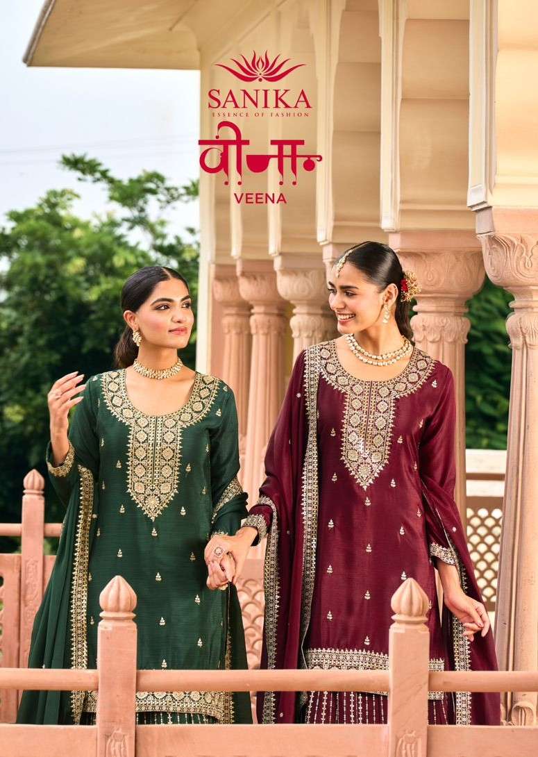 SANIKA FASHION VEENA PREMIUM CHINON SILK WORK KURTI PALAZZO ...