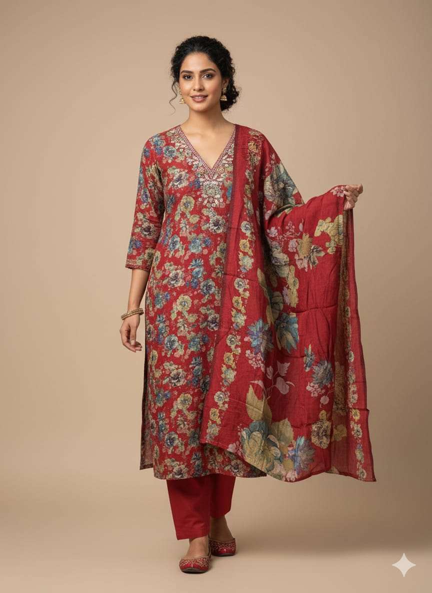 SARGAM ZOYA BRAND VISCOSE MUSLIN FOIL DESIGN SUIT FOR GIRL R...
