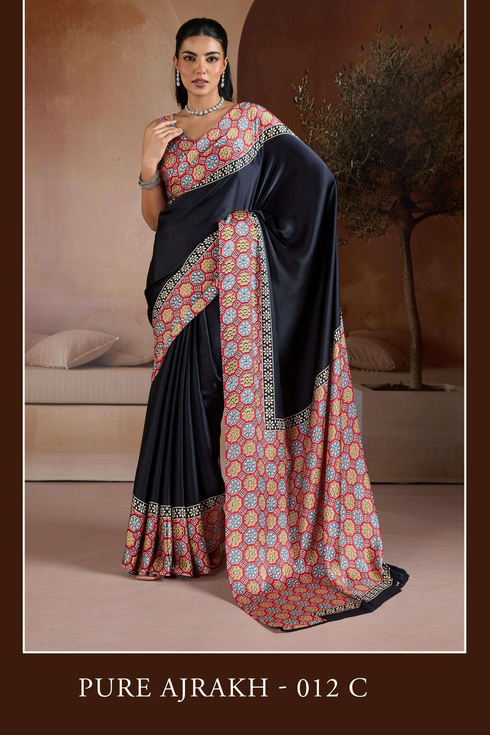 Satin fabric With Ajrakh Printed fancy lightweight saree bes...