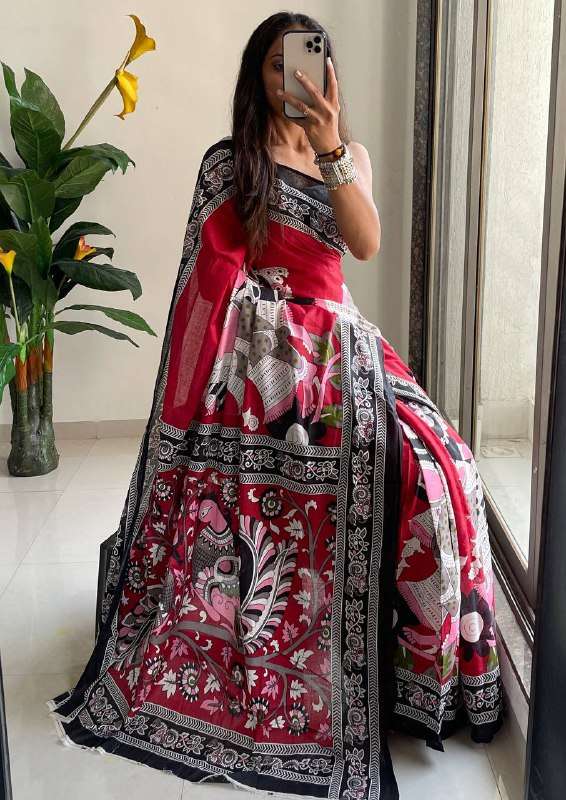 SELFI 20 NEW BRAND DESIGNER KALMKARI PRINT MUL COTTON SAREE ...