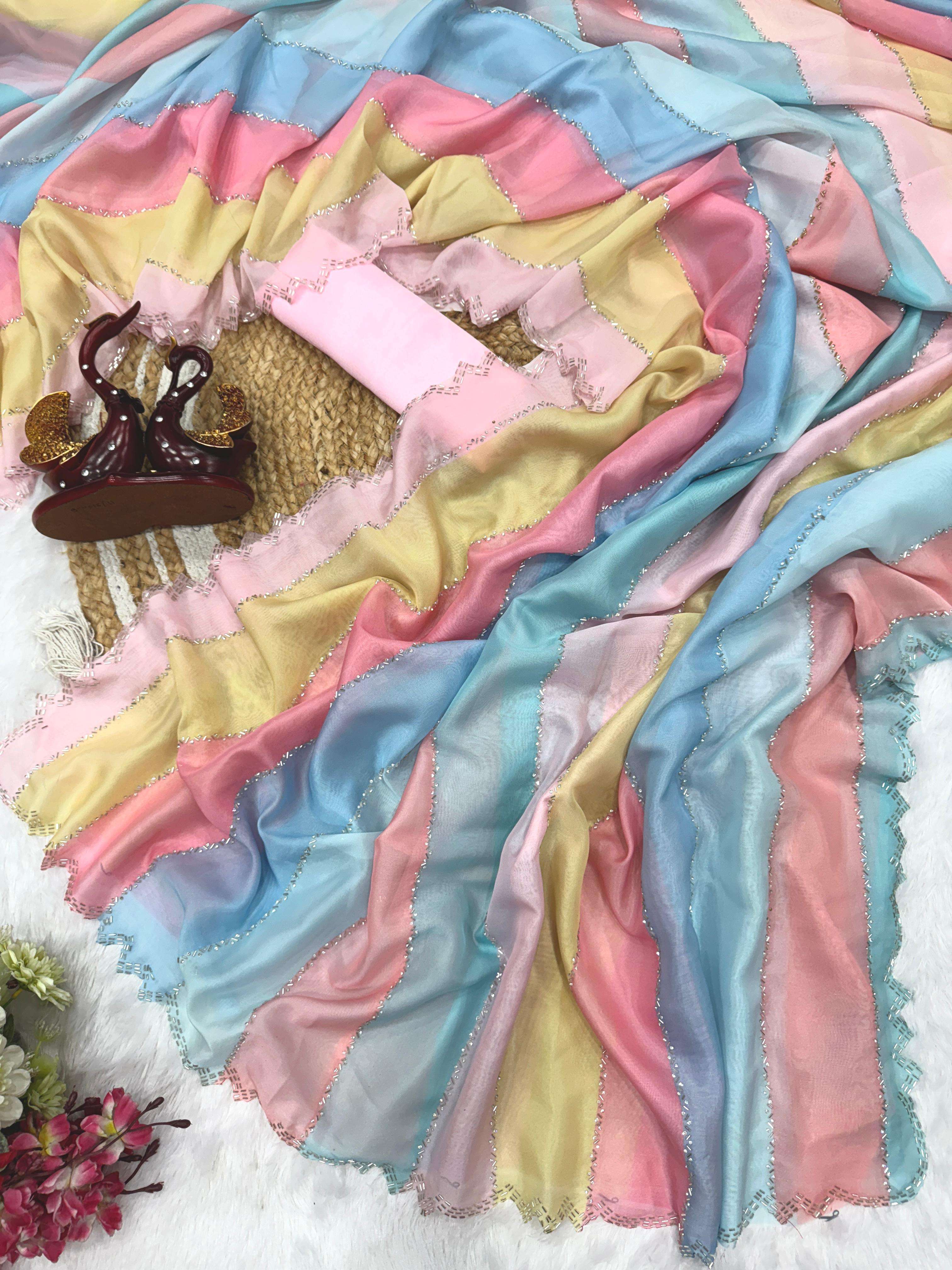 Teddy silk multi shades fancy look saree best collection Nc ...