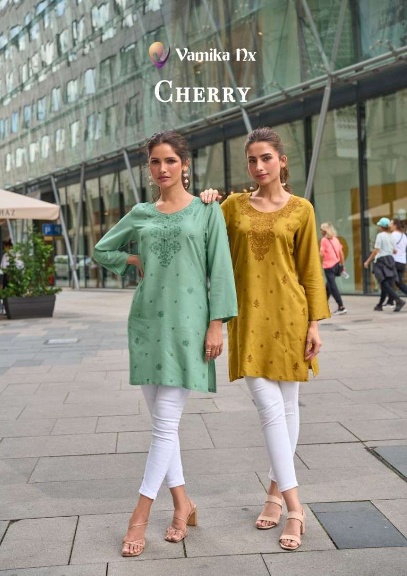 VAMIKA NX CHEERY BRAND KAPDE RAYON LUKHNOWI SHORT TOP COLLEC...