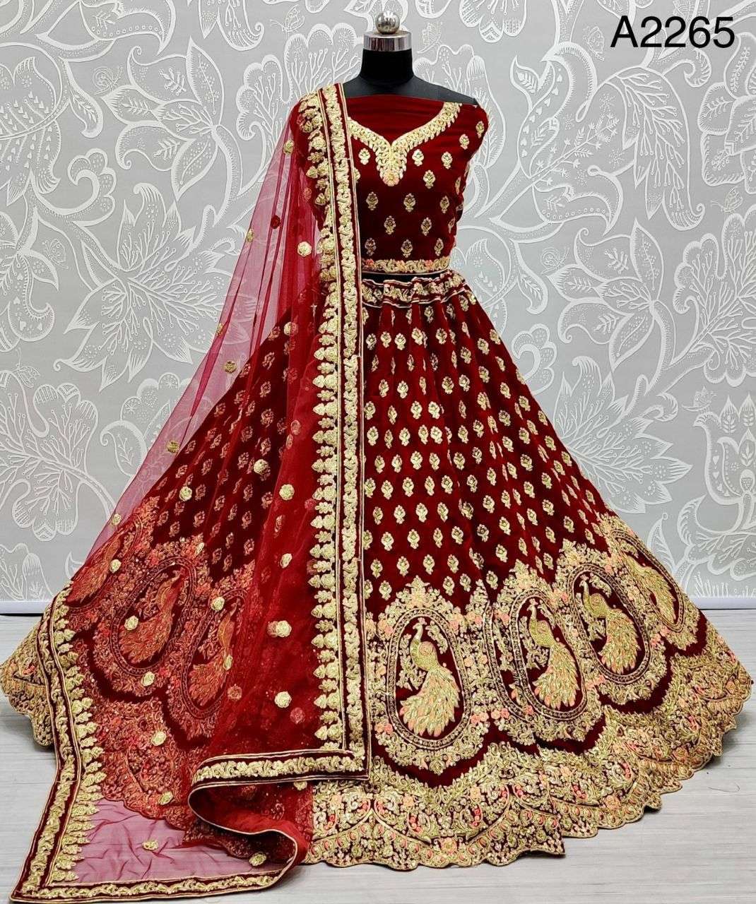 Velvet fabric heavy embroidery Work bridal special lehenga c...
