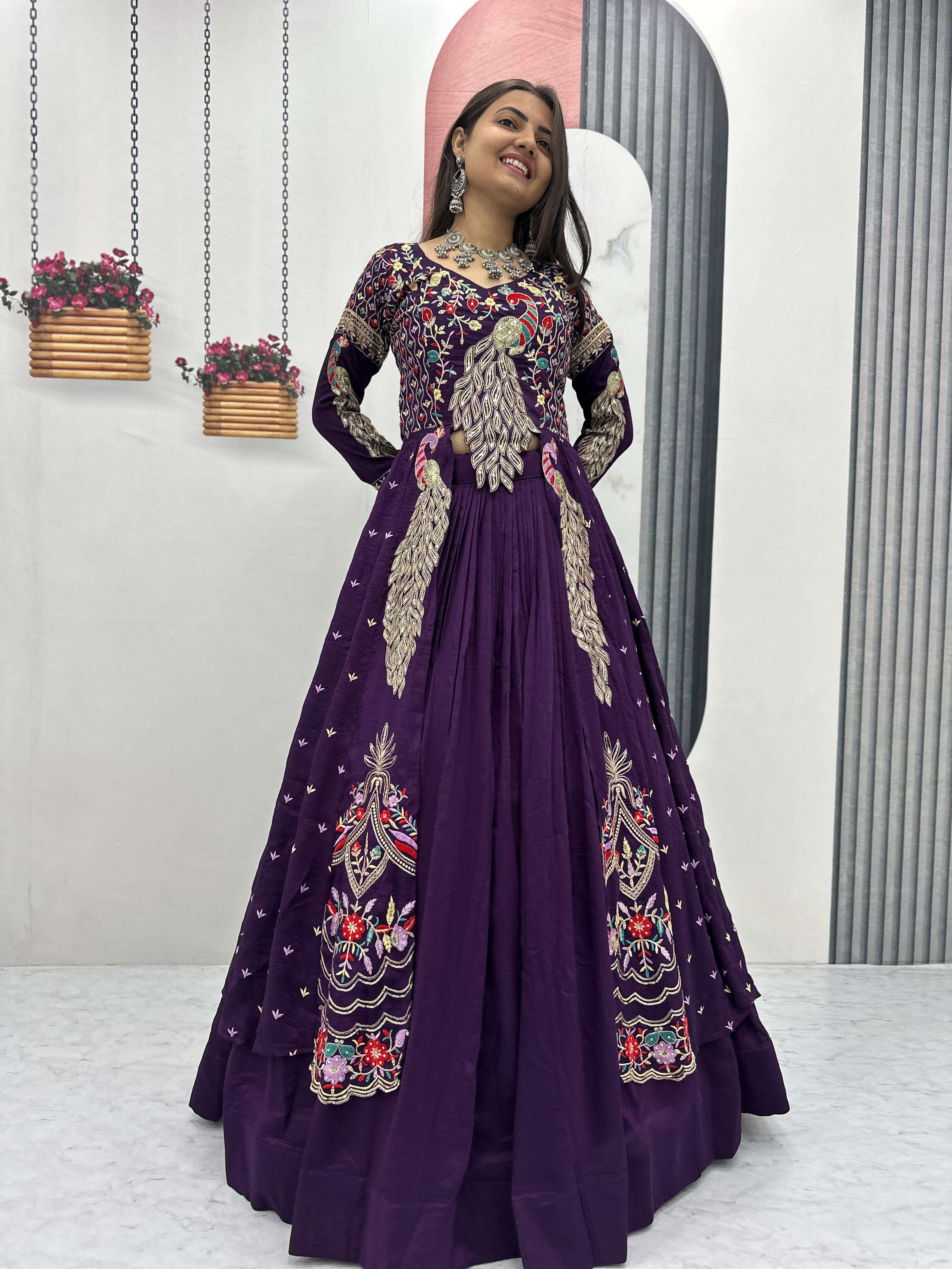 Vichitra silk embroidery Work Heavy look indowestern Style s...