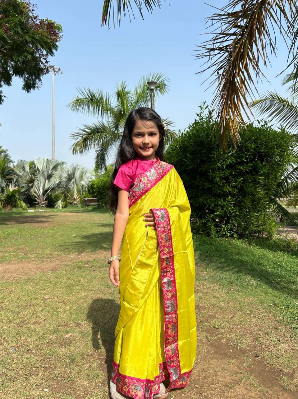 YELLOW SHADES SILK FABRIC LITTLE GILRLS SPECIAL READY TO WEA...