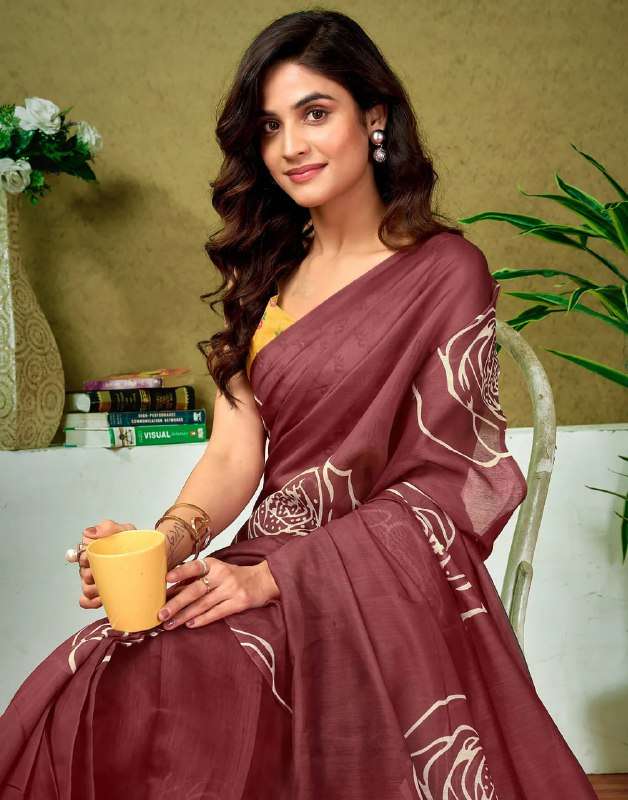 107 ROSE PURE COTTON BAGRU ROSE FLOWER PRINT SAREE WITH PRIN...