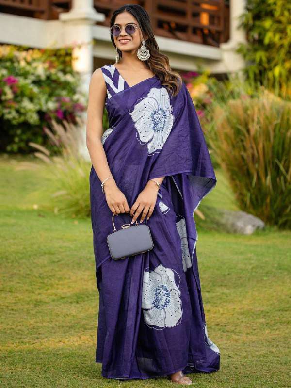 75 YASHODA PURE MUL MUL COTTON HAND BLOCK PRINT FLOWER SAREE...
