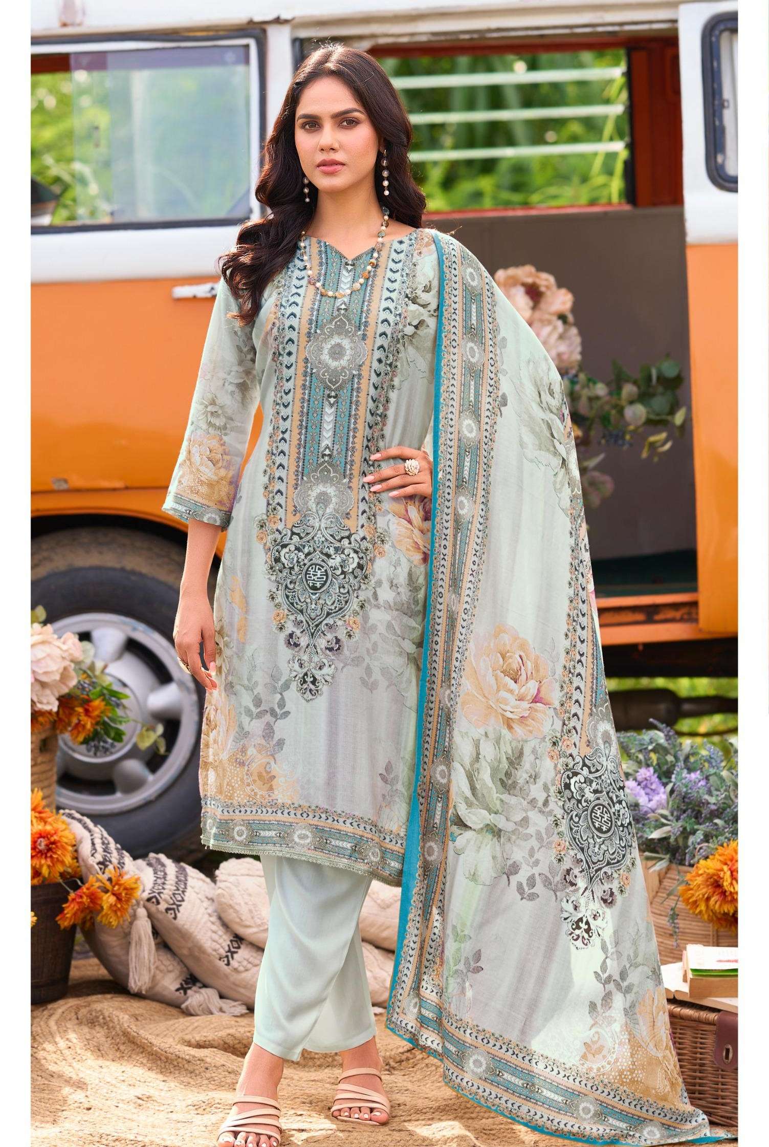 DEEPSY SUITS M 1038 VISCOSE MUSLIN DIGITAL PRINT MIRROR WORK...