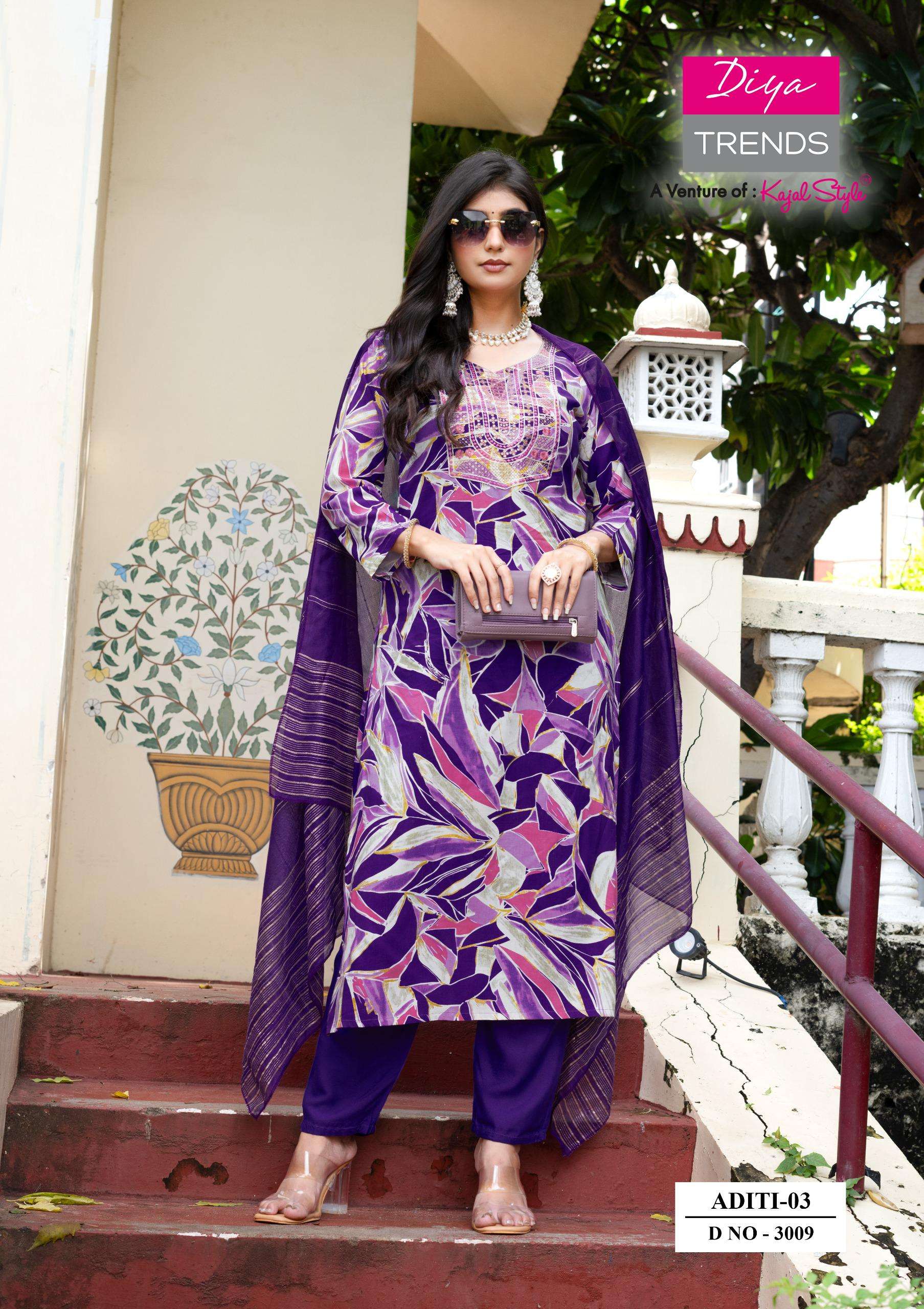 DIYA TRENDS ADITI VOL 3 RAYON FABRIC STRAIGHT KURTI PANT WIT...