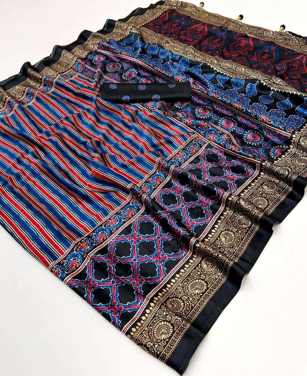 Festival special Satin Crepe Ajrakh Design fancy saree best ...