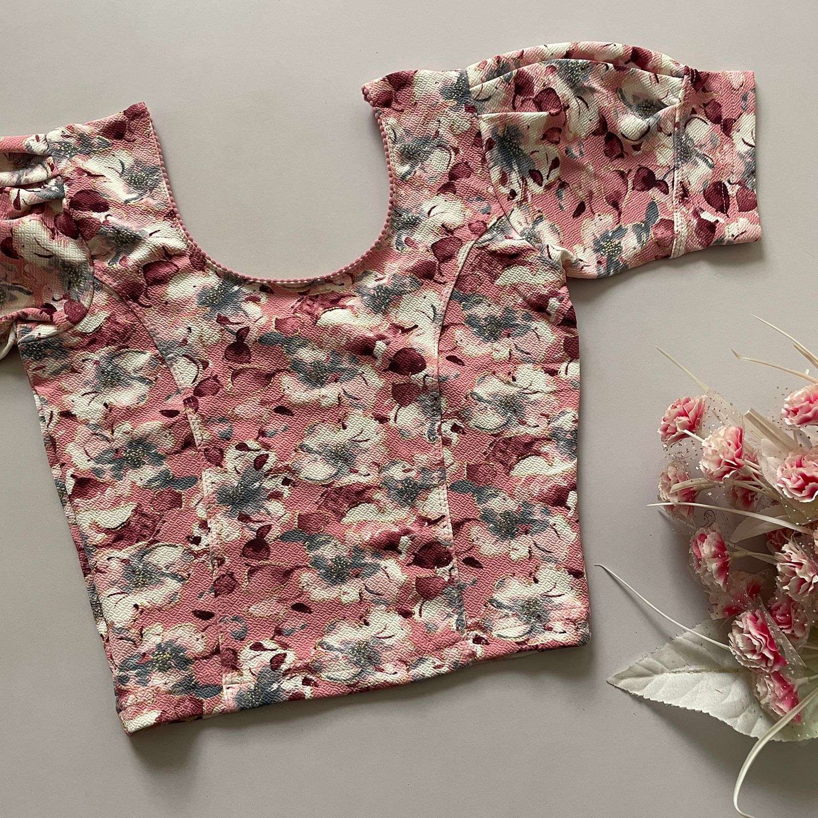 Flower printed Strachebal fabric fancy look blouse best coll...