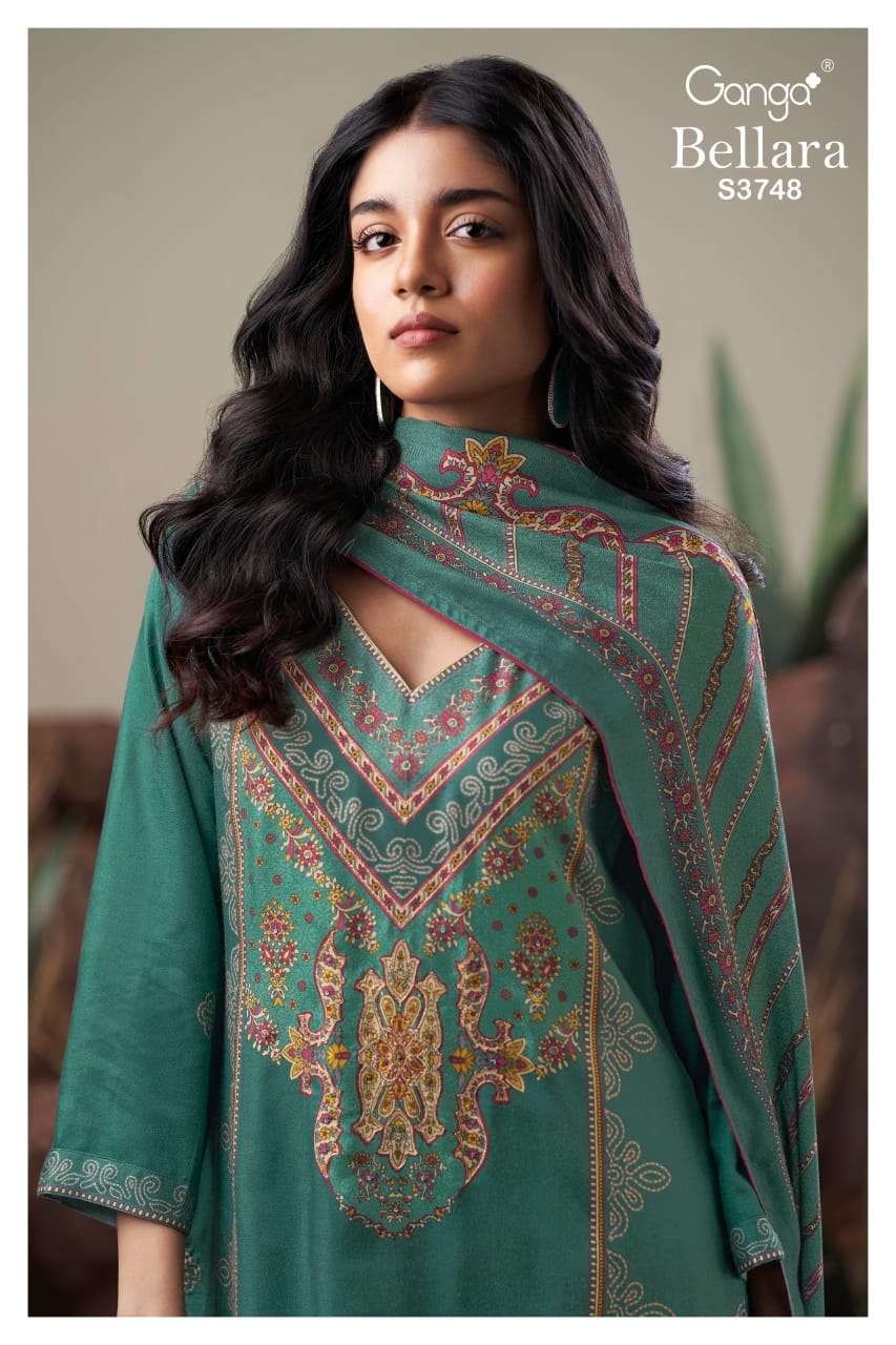 GANGA BELLARA 3748 FAMOUS PURE PASHMINA HANDWORK MATERIAL SA...