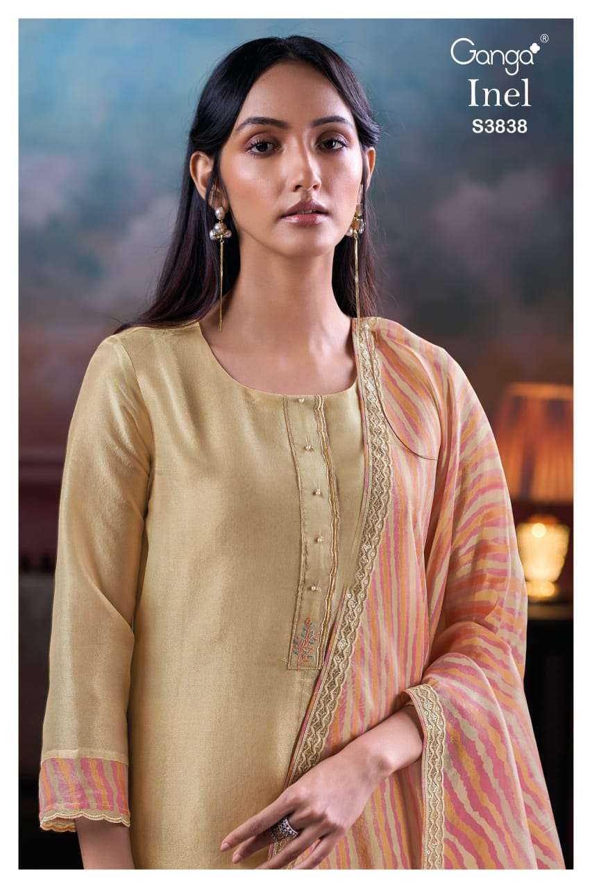 GANGA INEL 3838 PAKISTANI STYLE KURTI PALAZZO DRESS MATERIAL...
