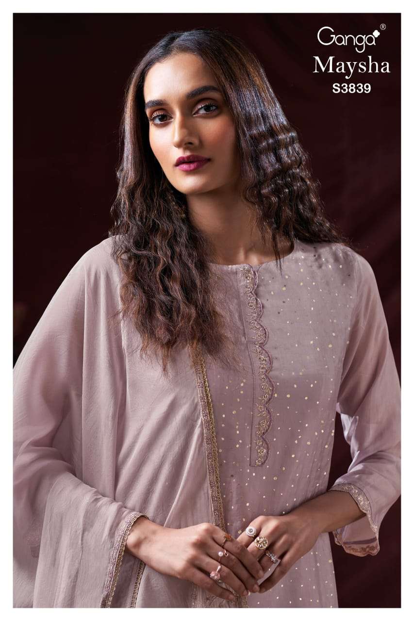 GANGA MAYSHA 3839 PURE BEMBERG HABUTAI SILK FOIL DESIGN SALW...