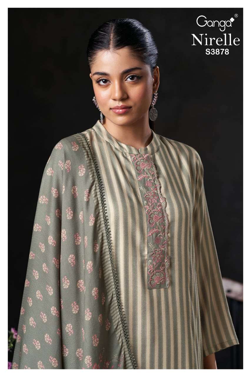 GANGA NIRELLE 3878 INDIAN PASHMINA FASHION DESIGNER SCHIFFLI...