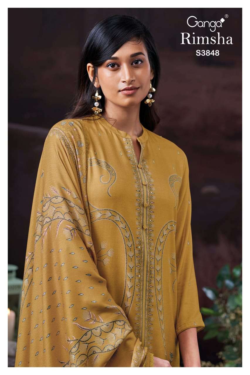 GANGA RIMSHA 3848 PURE PASHMINA PRINTED EMBROIDERY PRETTY SU...