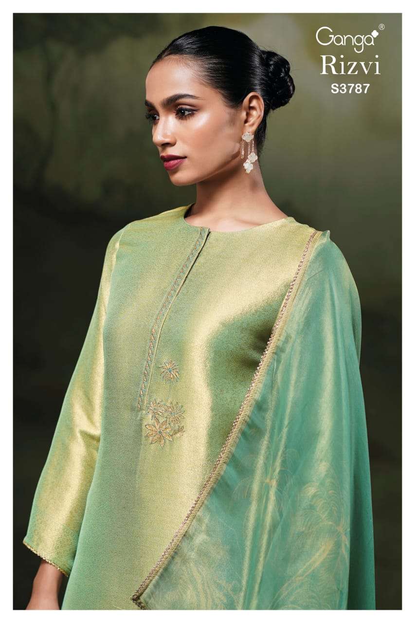 GANGA RIZVI 3787 SILK JACOUARD SOLID COLOR WITH EMBROIDERY S...