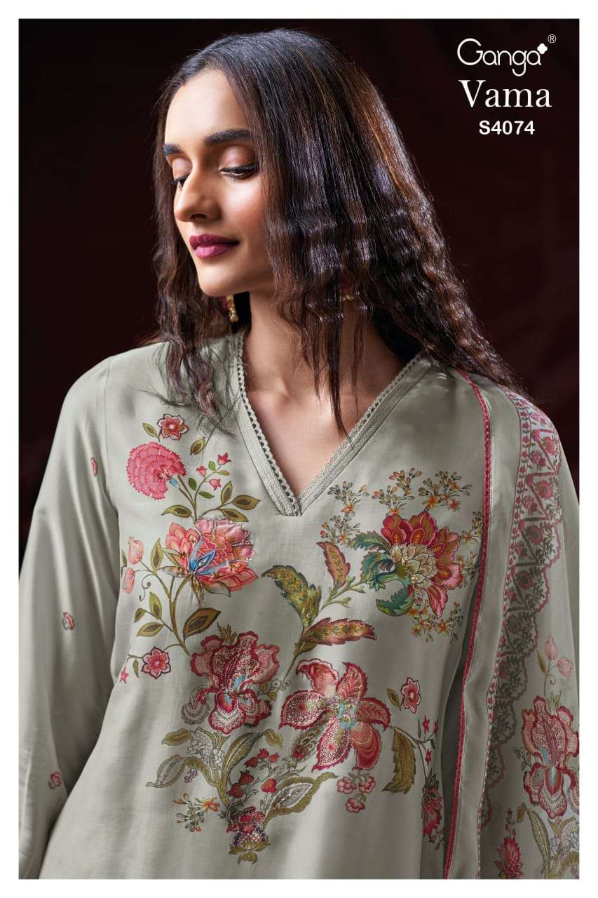 GANGA VAMA 4074 PASHMINA PRINTED WITH HANDWORK MATERIAL SUIT...