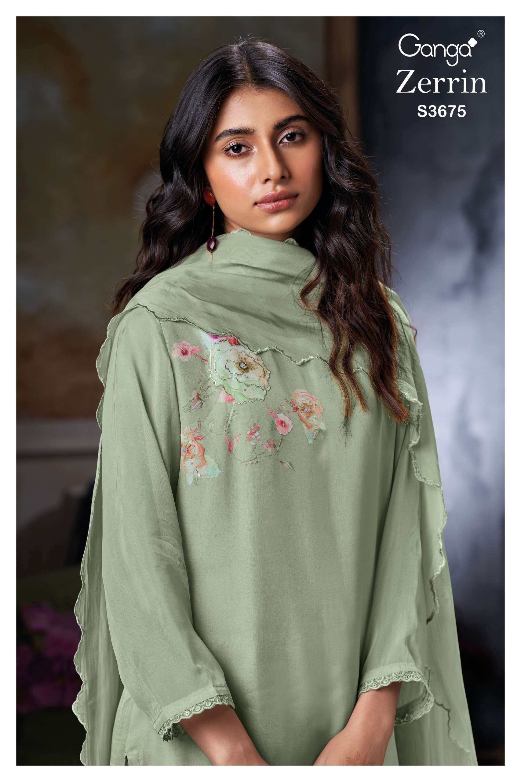 GANGA ZERRIN 3675 PREMIUM ORGANZA SILK HANDWORK PRETTY SUIT ...