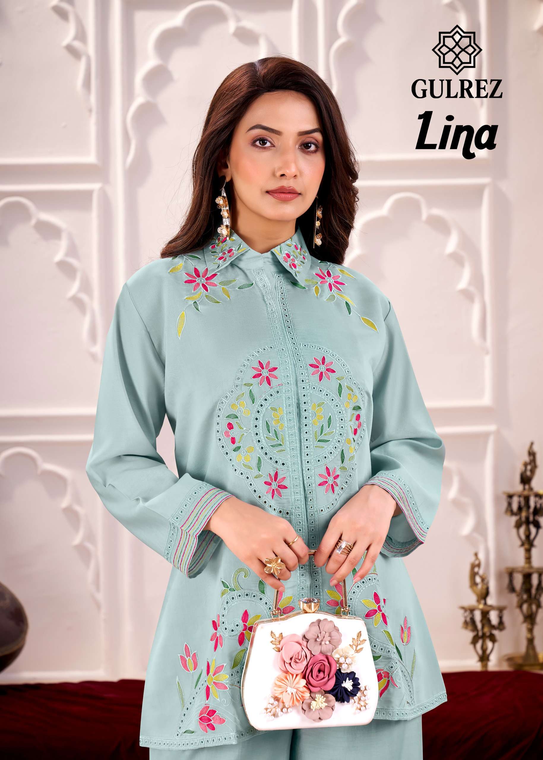 GULREZ LINA PURE ROMAN SILK EXCLUSIVE EMBROIDERY WORK CORD S...