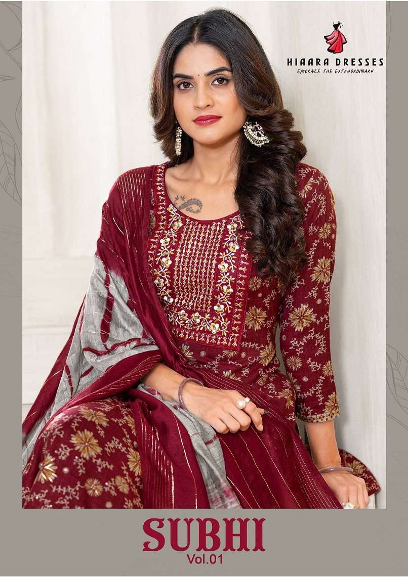 HIAARA SUBHI VOL 1 READY TO WEAR RAYON CAPSUAL FOIL PRINT SA...