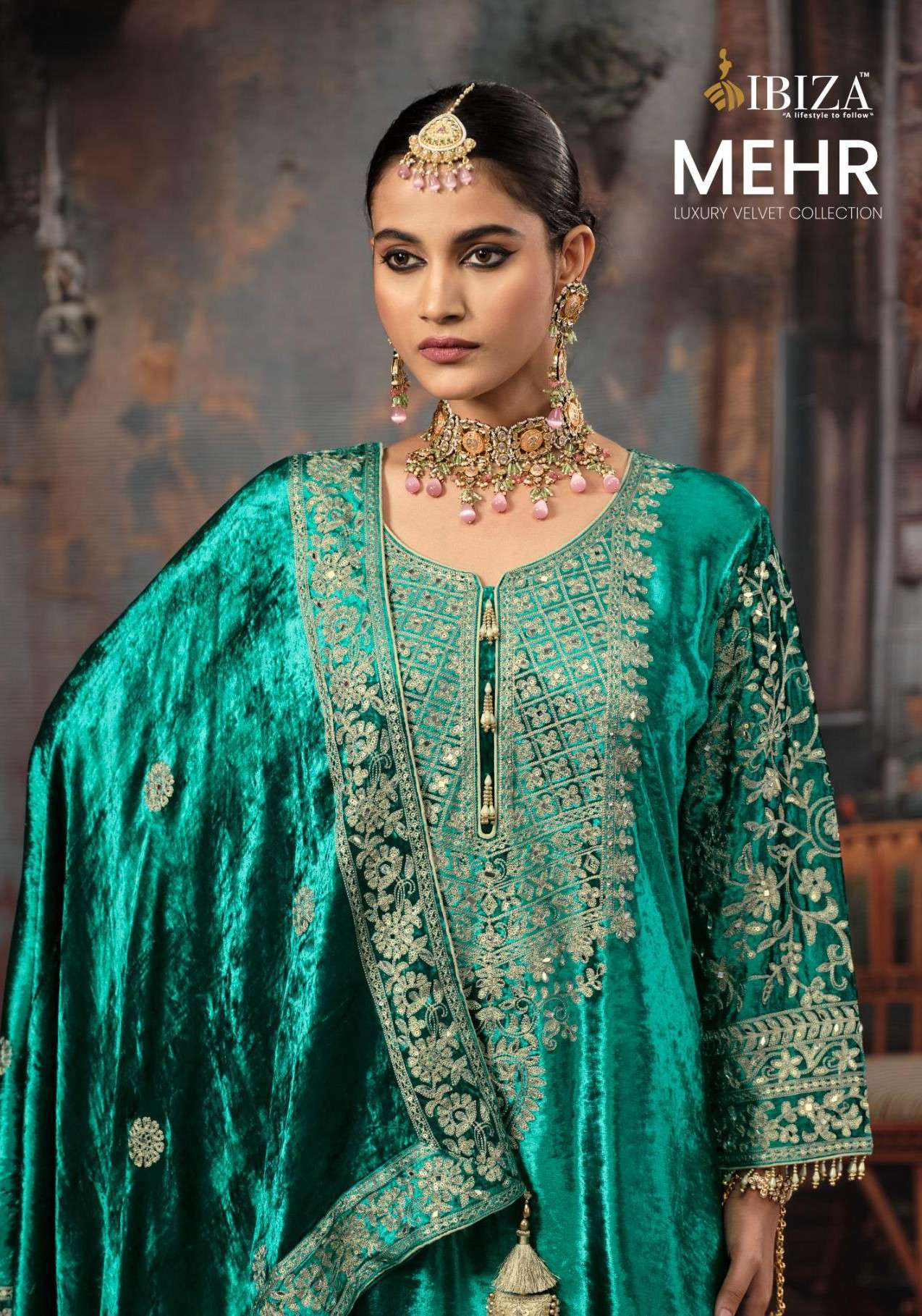 IBIZA MEHER VISCOSE VELVET FABRIC DESIGNER SUIT FOR WOMEN PA...
