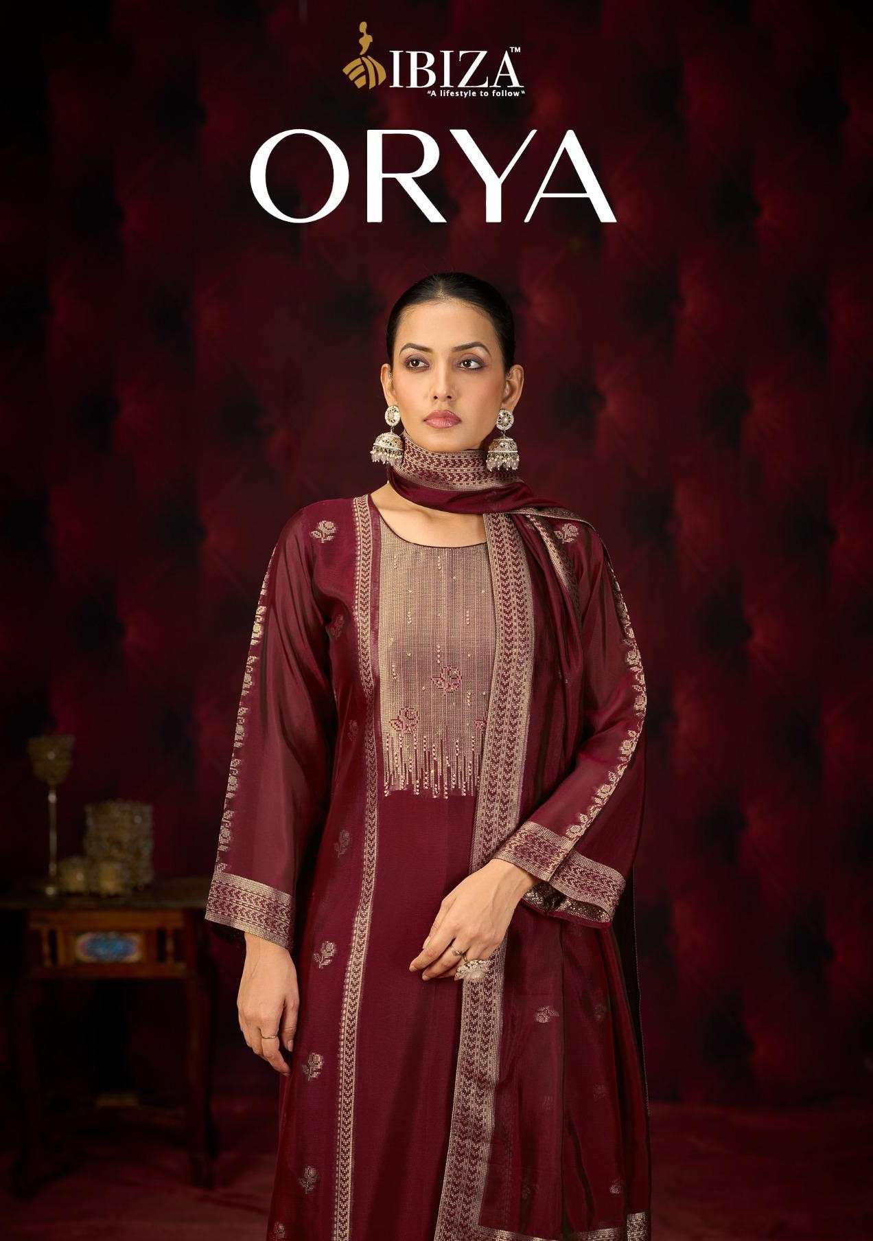 IBIZA ORYA BANGLORY SILK JACQUARD WITH HANDWORK FUNCTION DRE...