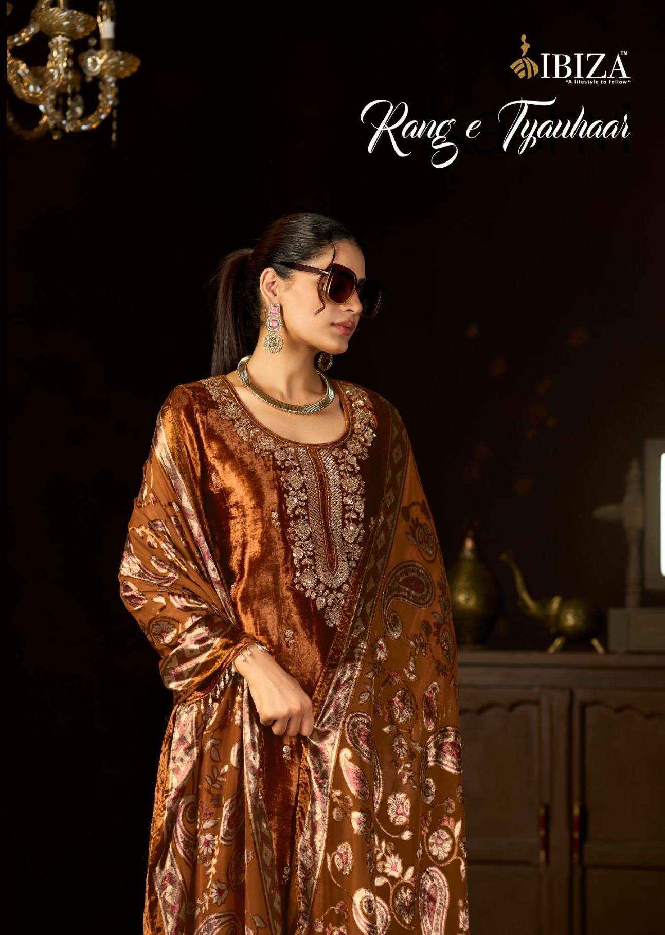 IBIZA RANG E TYAUHAAR VISCOSE VELVET BEADS WORK UNSTITCH SUI...