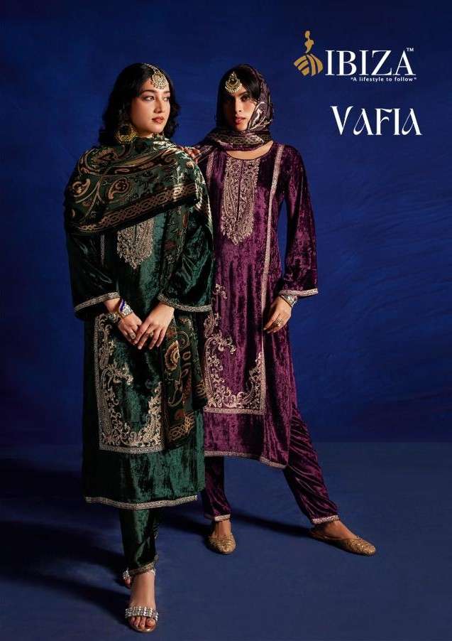 IBIZA VAFIA VISCOSE VELVET EMBROIDERY WORK SALWAR SUIT TO MA...