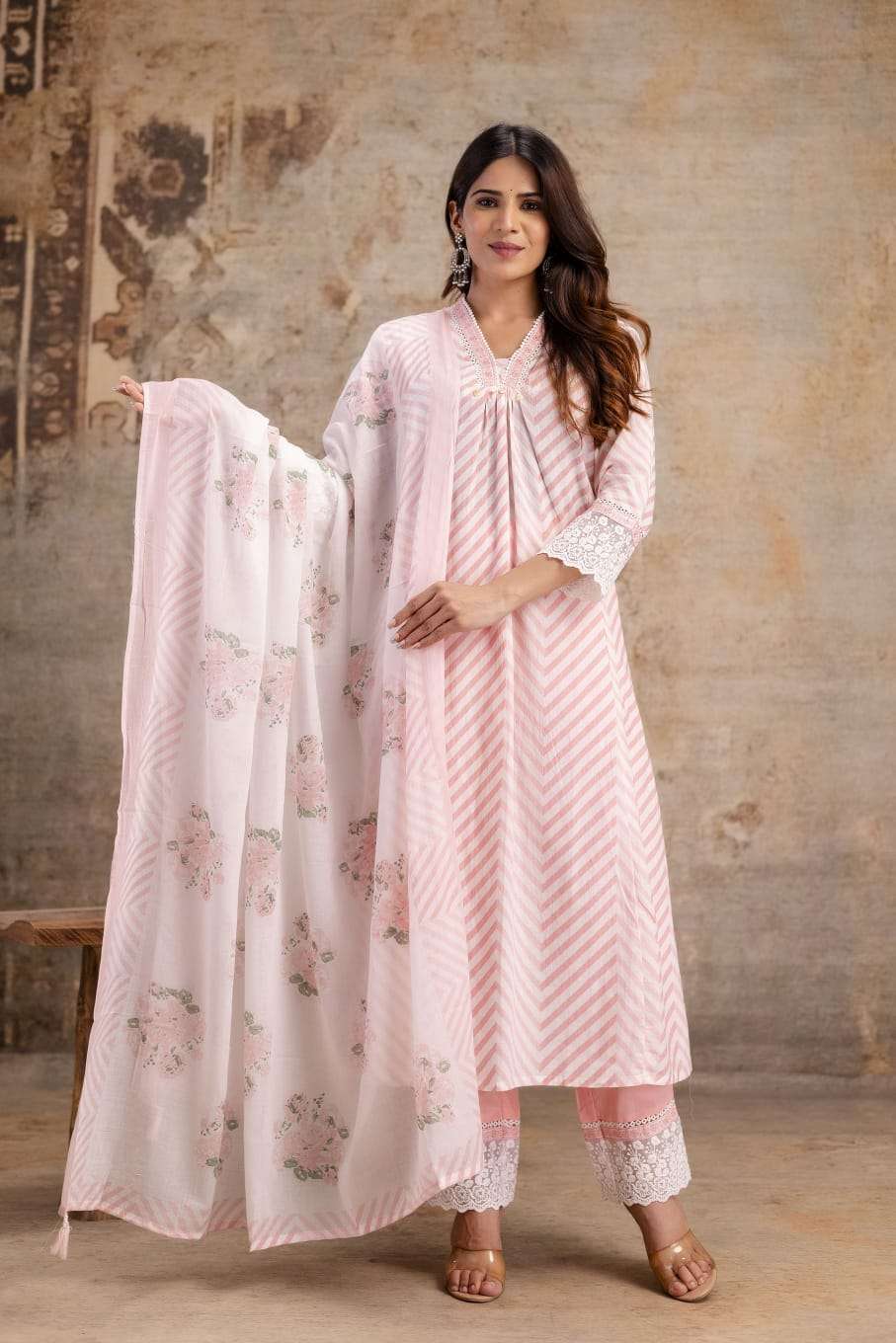 K 343 TRADITIONAL STYLE BEAUTIFUL COTTON A LINE KURTI PANT S...