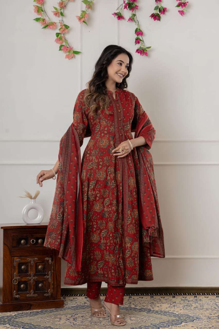 K 358 BEAUTIFUL COTTON PRINTED DOUBLE LAYERED ANARKALI SUIT ...