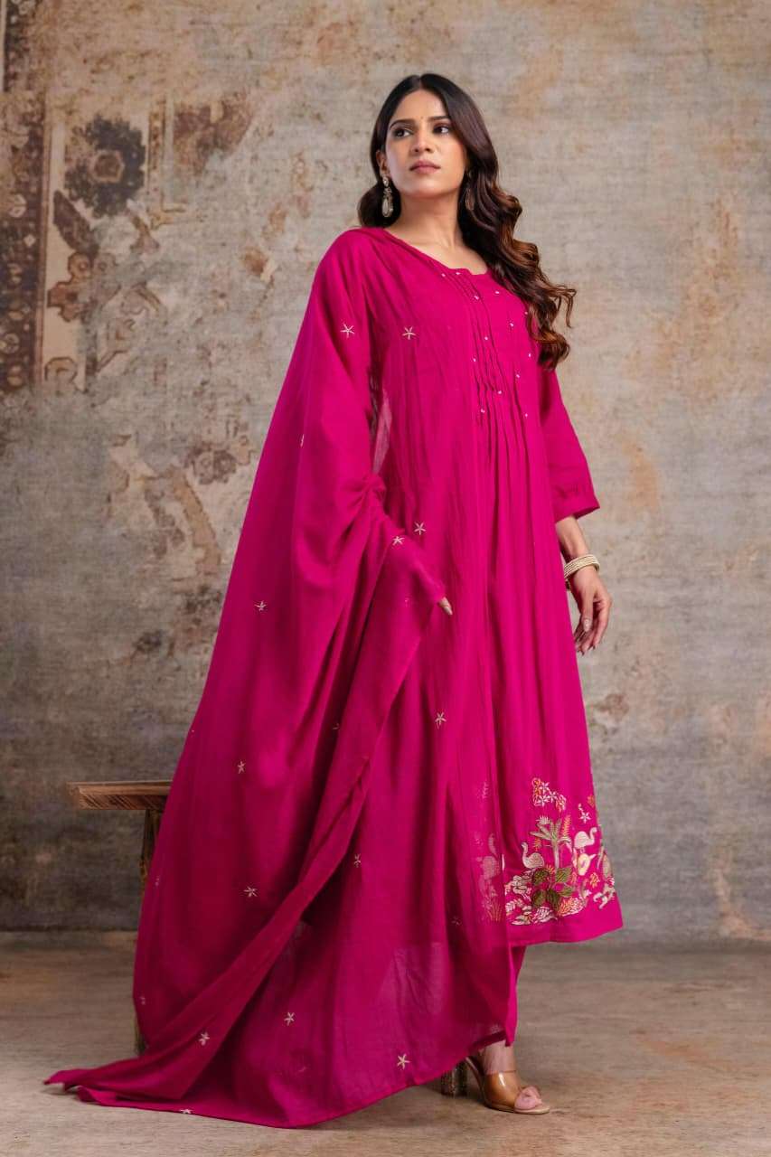 K 369 COTTON 60 EMBROIDERY UMBRELLA KURTI SUIT TO GIRL & PAR...