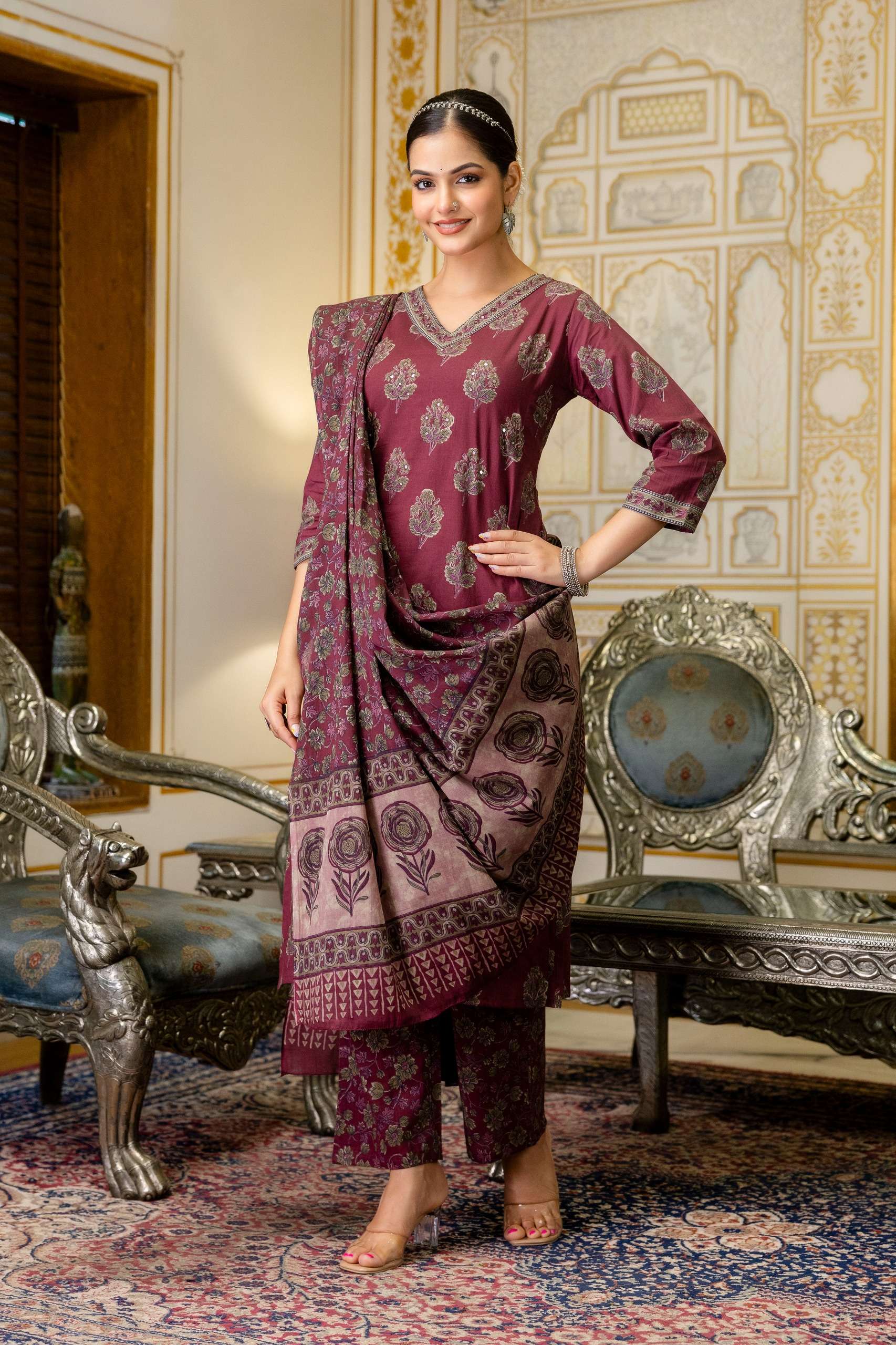 K 394 CLASSIC INDIAN FASHION FARIDA GUPTA KURTI PANT SUIT FO...