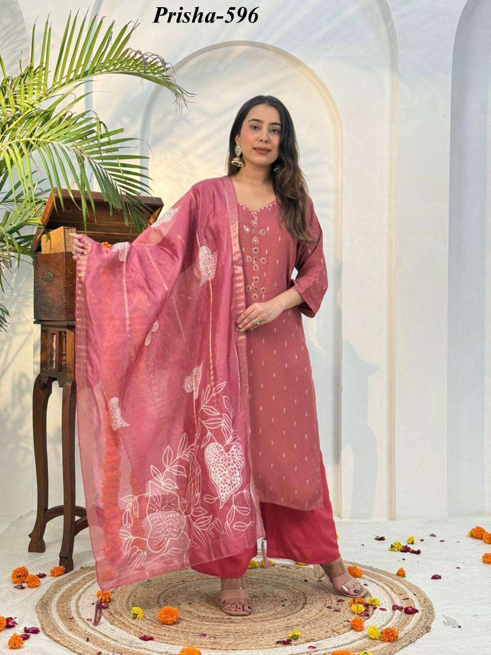 K 397 BOMBAY RAYON DOBBY DESIGNER READYMADE KURTI PALAZZO SU...