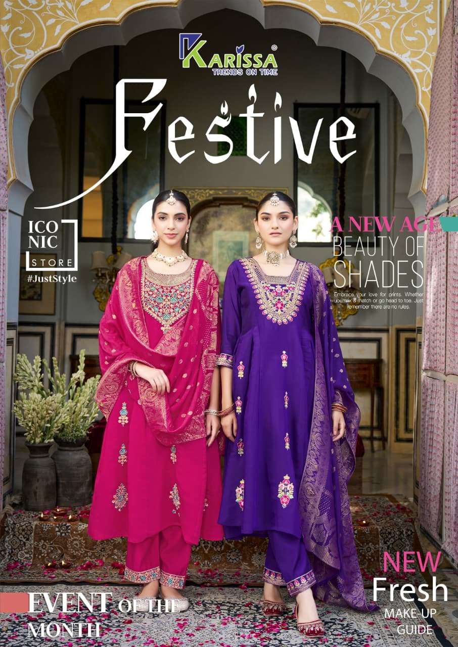 KARISSA FESTIVE PREMIUM CHANDERI FABRIC STITCHED SALWAR SUIT...
